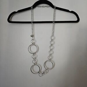 Silver Necklace Long Open Circles Adjustable Statement Cocktail Neutral